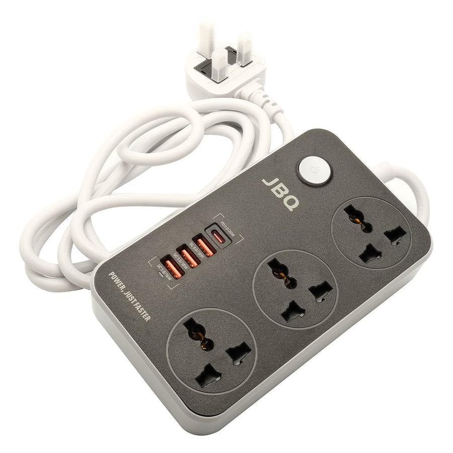 JBQ SC3412 3 Power Socket + 20W USB-C PD + 3 USB QC3.0 Extension Power Cord