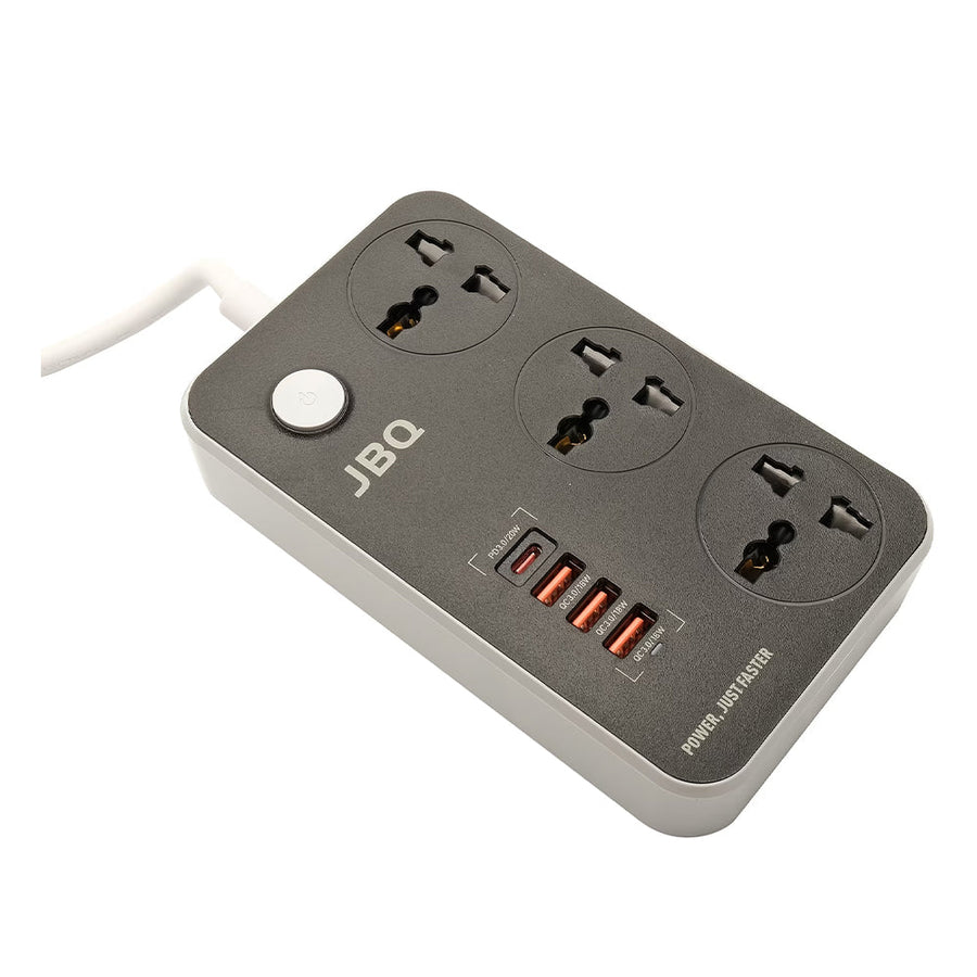 JBQ SC3412 3 Power Socket + 20W USB-C PD + 3 USB QC3.0 Extension Power Cord