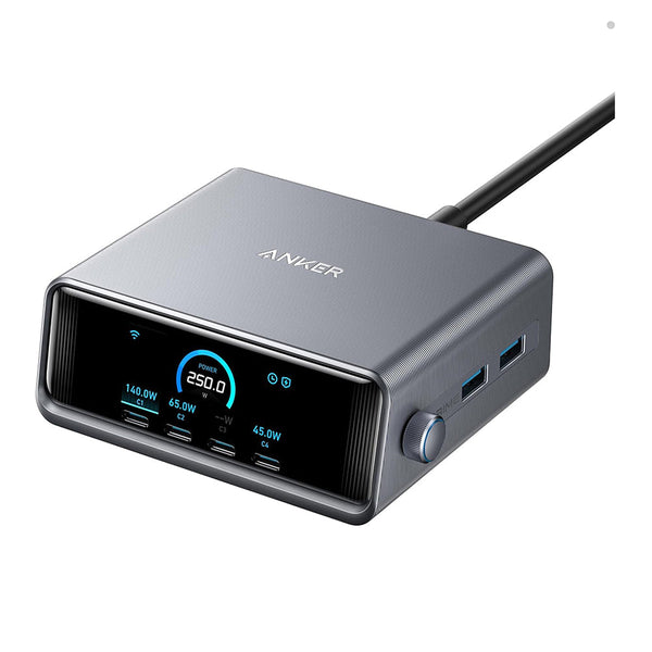 Anker Prime Charger (250W, GaN, 6 Ports,2.26″ LCD Display and Smart Control Dial)