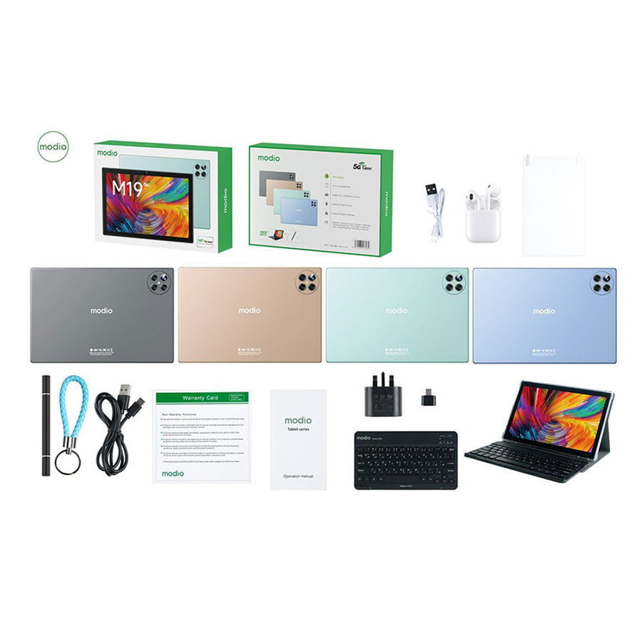 Modio M19 5G 8GB RAM 256GB 10 Inch Tablet With Keyboard Pen And Bluetooth Headset