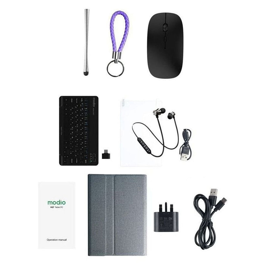 Modio M27 10 Inch 5G Tablet PC with 8GB RAM 256GB ROM, Dual Sim, Dual Camera, Wireless Keyboard, Mouse, Electronic Pen, Tablet Case, Bluetooth Headset, and Key Holder