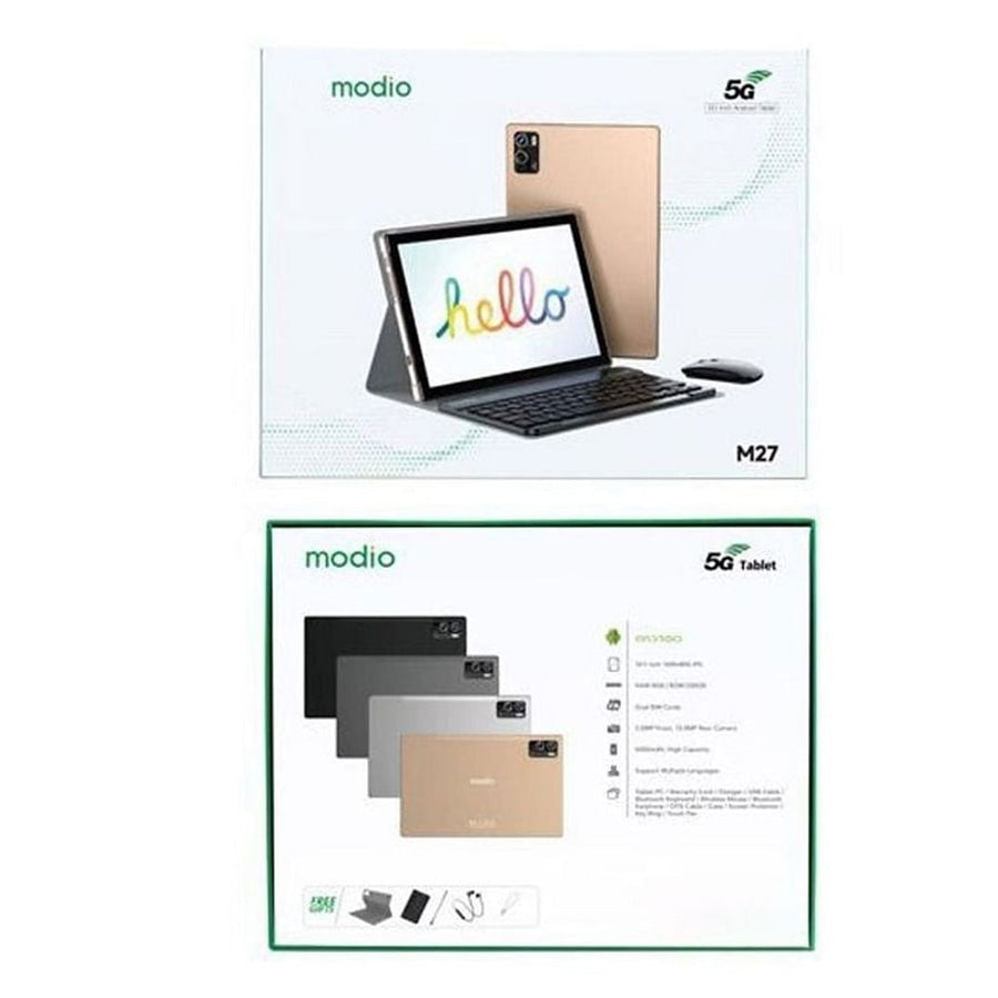 Modio M27 10 Inch 5G Tablet PC with 8GB RAM 256GB ROM, Dual Sim, Dual Camera, Wireless Keyboard, Mouse, Electronic Pen, Tablet Case, Bluetooth Headset, and Key Holder