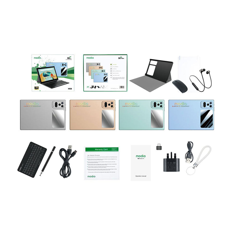 Modio M34 5G 8GB RAM 512GB 10.1-inch Tablet  With Keyboard Earphone Digital Pen and Back Cover
