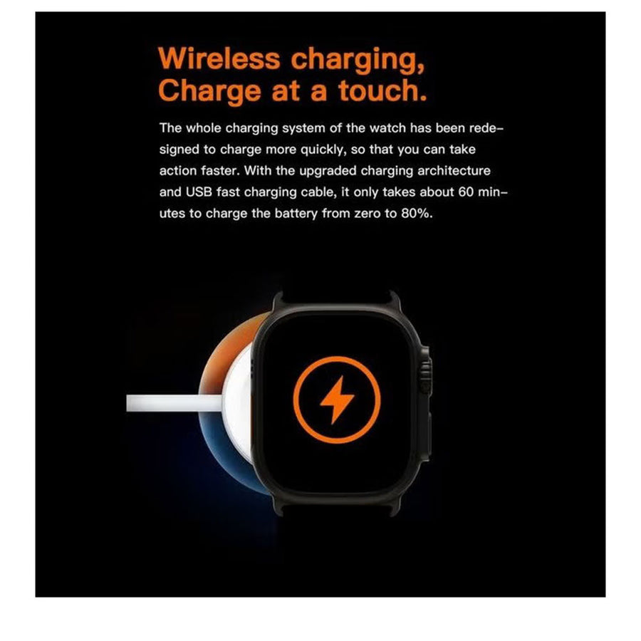 T3000 Ultra Smart Watch Series 9  Black Case with Black and Orange Straps