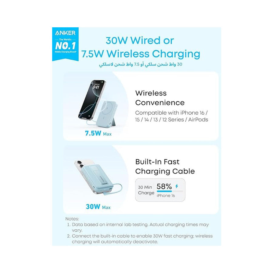Anker Zolo A1685H11 10,000mAh 30W Magnetic Wireless Power Bank with Built-In USB-C Cable