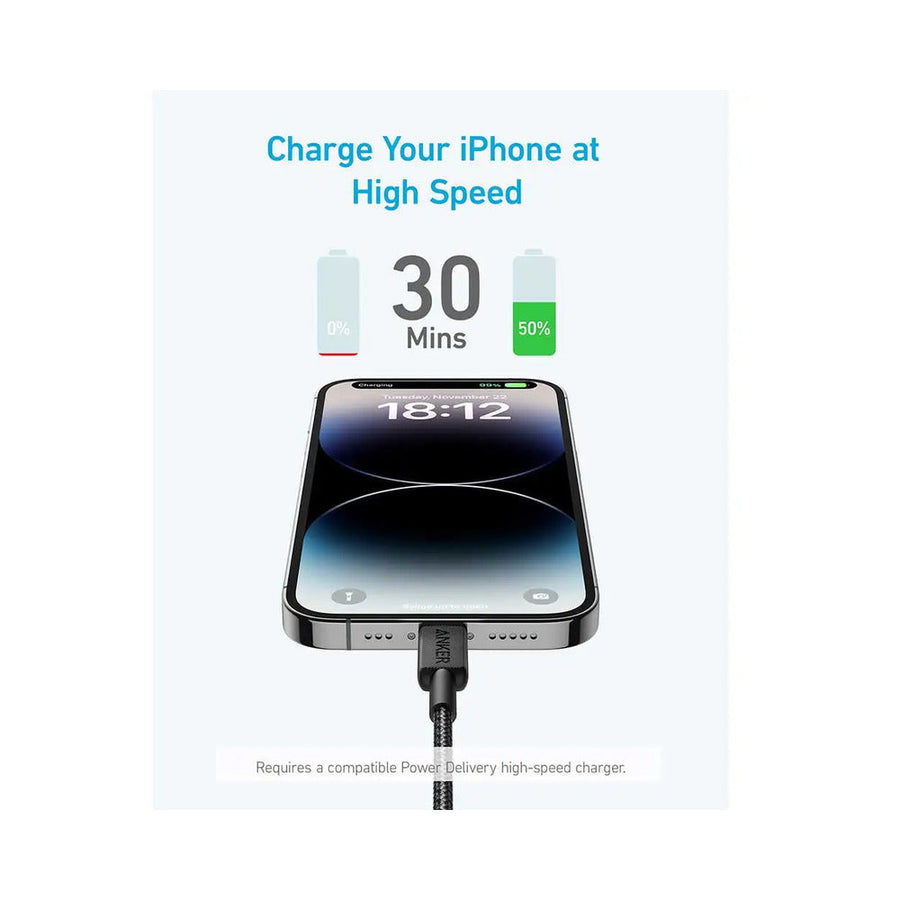 Anker A81B5H11 60W USB-C to Lightning Braided Cable 3ft/0.9m