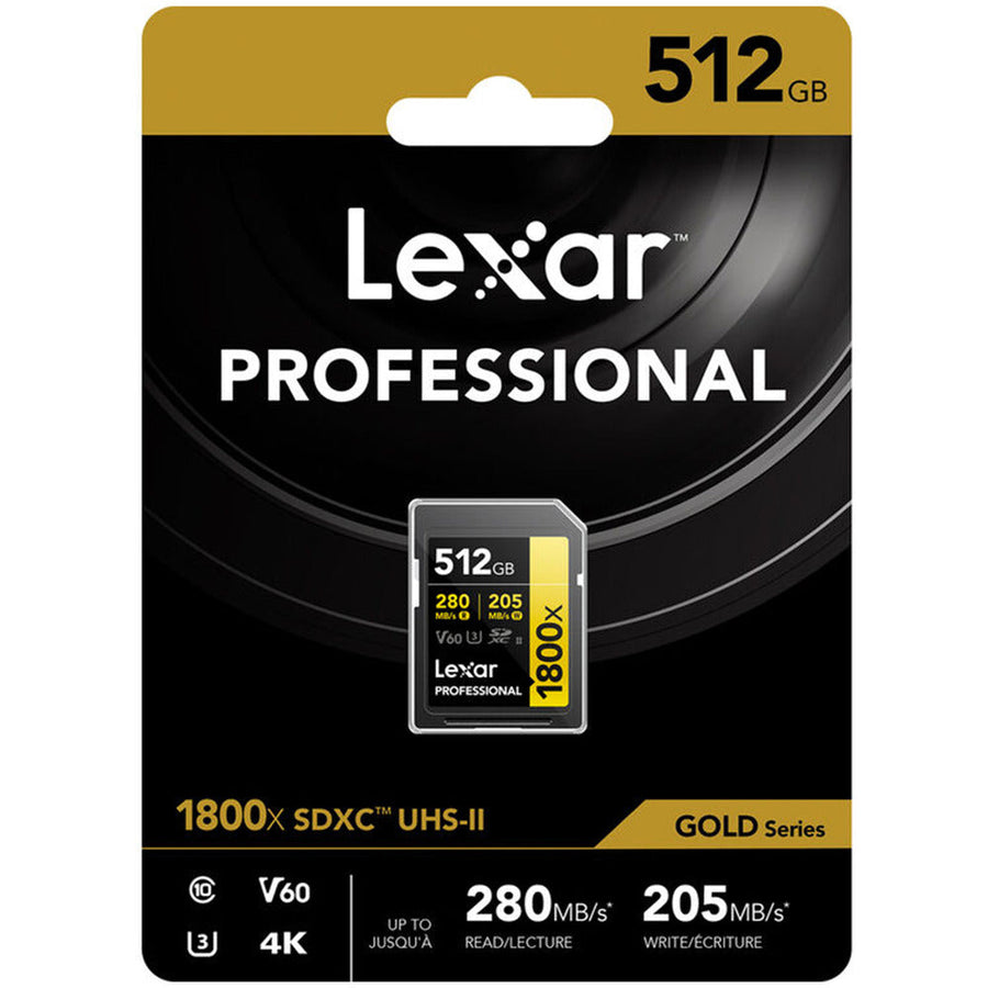 Lexar® Professional 512GB 1800x SDXC™ UHS-II GOLD Series