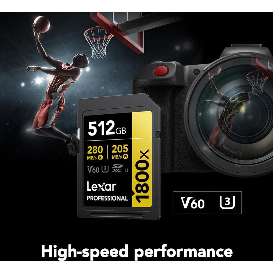 Lexar® Professional 512GB 1800x SDXC™ UHS-II GOLD Series