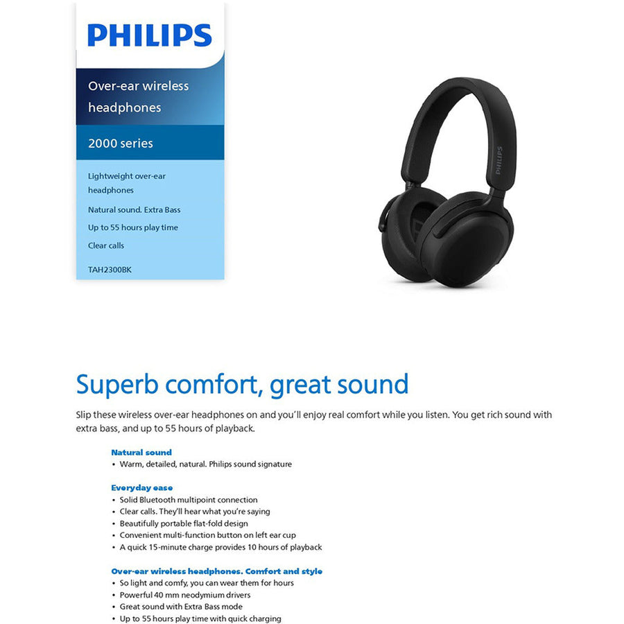 Philips 2000 Series Wireless Headphones-TAH2300