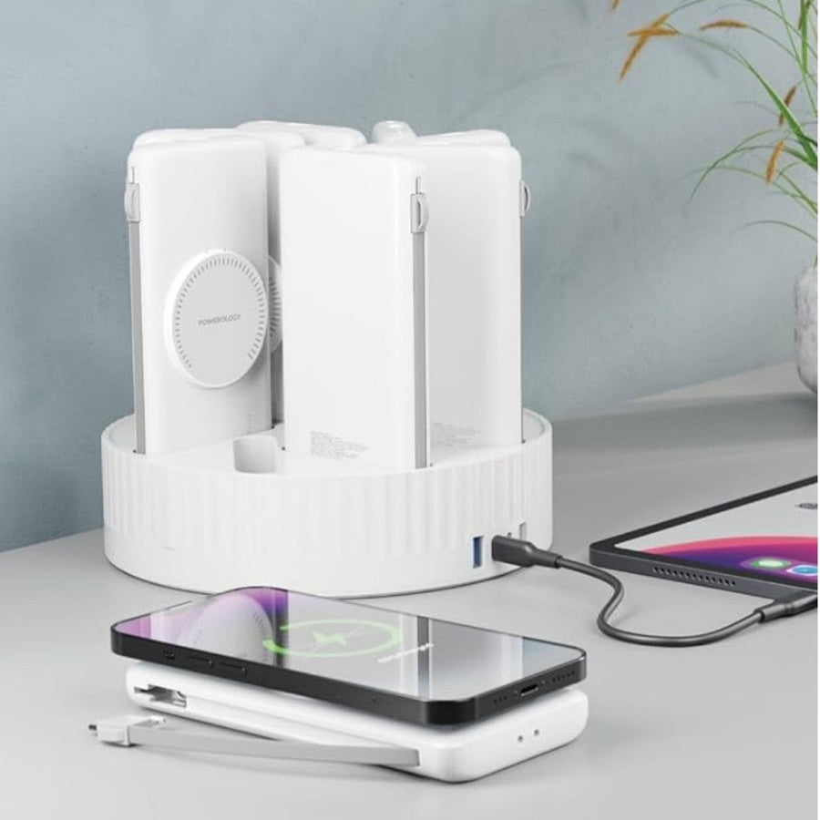Powerology 8-in-1 Wireless 100000mAh Power Bank Station with Built in Lightning and Type-C Cable