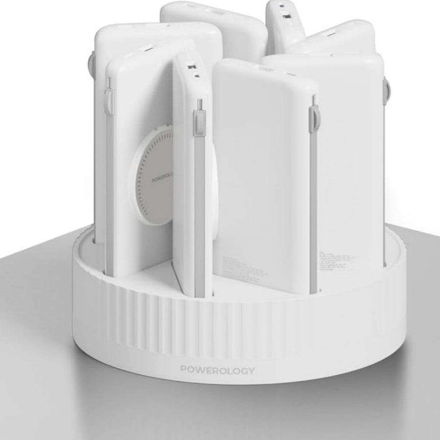 Powerology 8-in-1 Wireless 100000mAh Power Bank Station with Built in Lightning and Type-C Cable