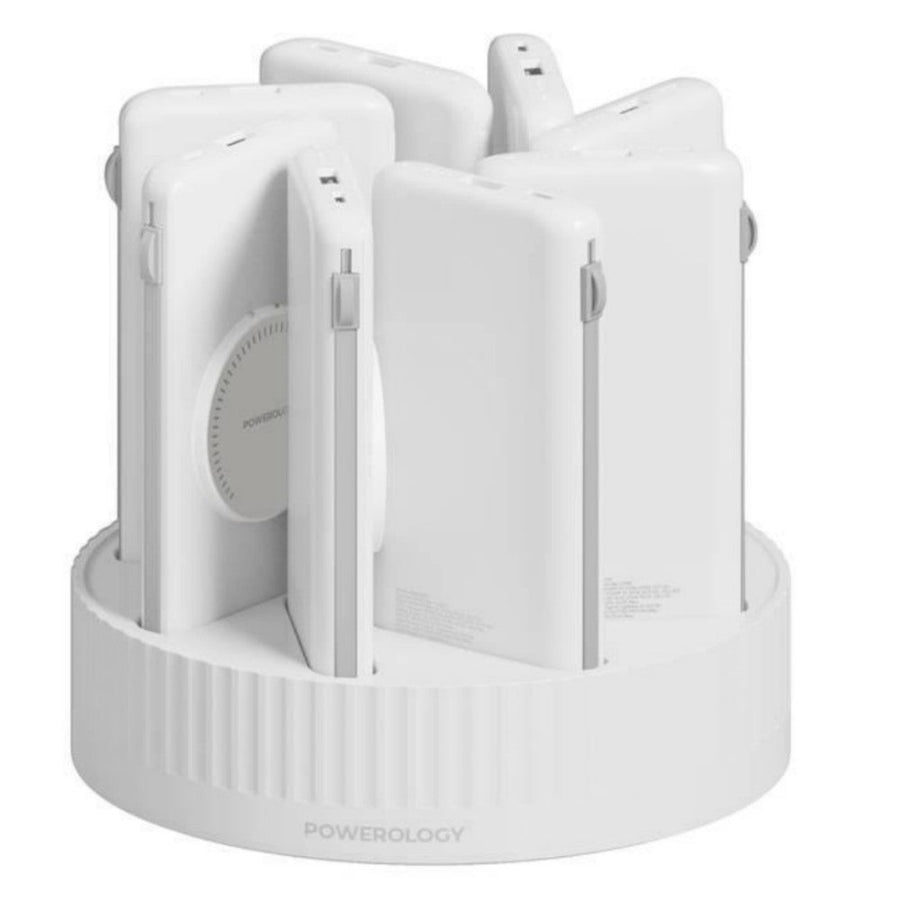 Powerology 8-in-1 Wireless 100000mAh Power Bank Station with Built in Lightning and Type-C Cable