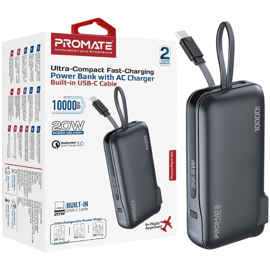 Promate (PowerPack-10C) Dual-Mode AC/DC Charger and 10000mAh Power Bank