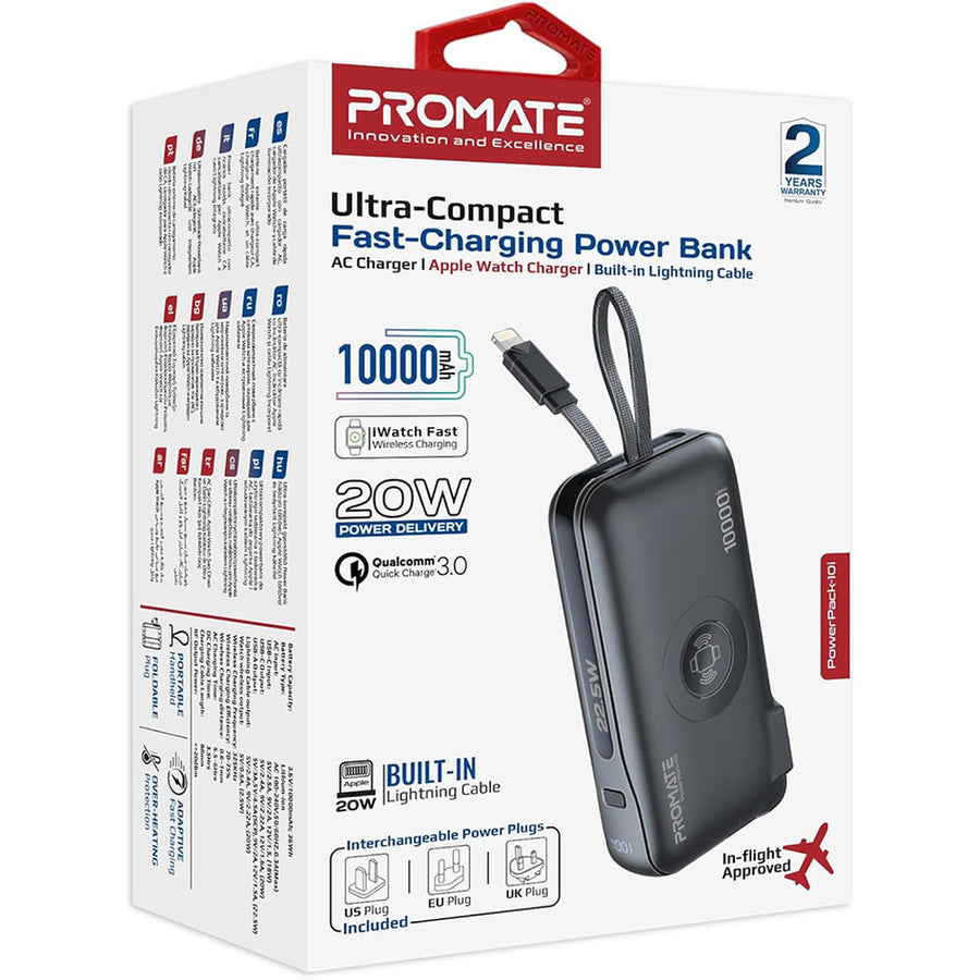 Promate (PowerPack-10i) 10000mAh Power Bank with Wireless Apple Watch Charger