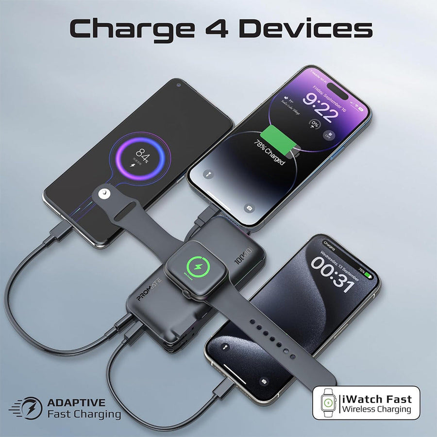 Promate (PowerPack-10i) 10000mAh Power Bank with Wireless Apple Watch Charger