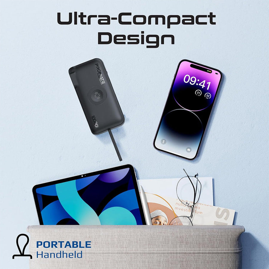 Promate (PowerPack-10i) 10000mAh Power Bank with Wireless Apple Watch Charger