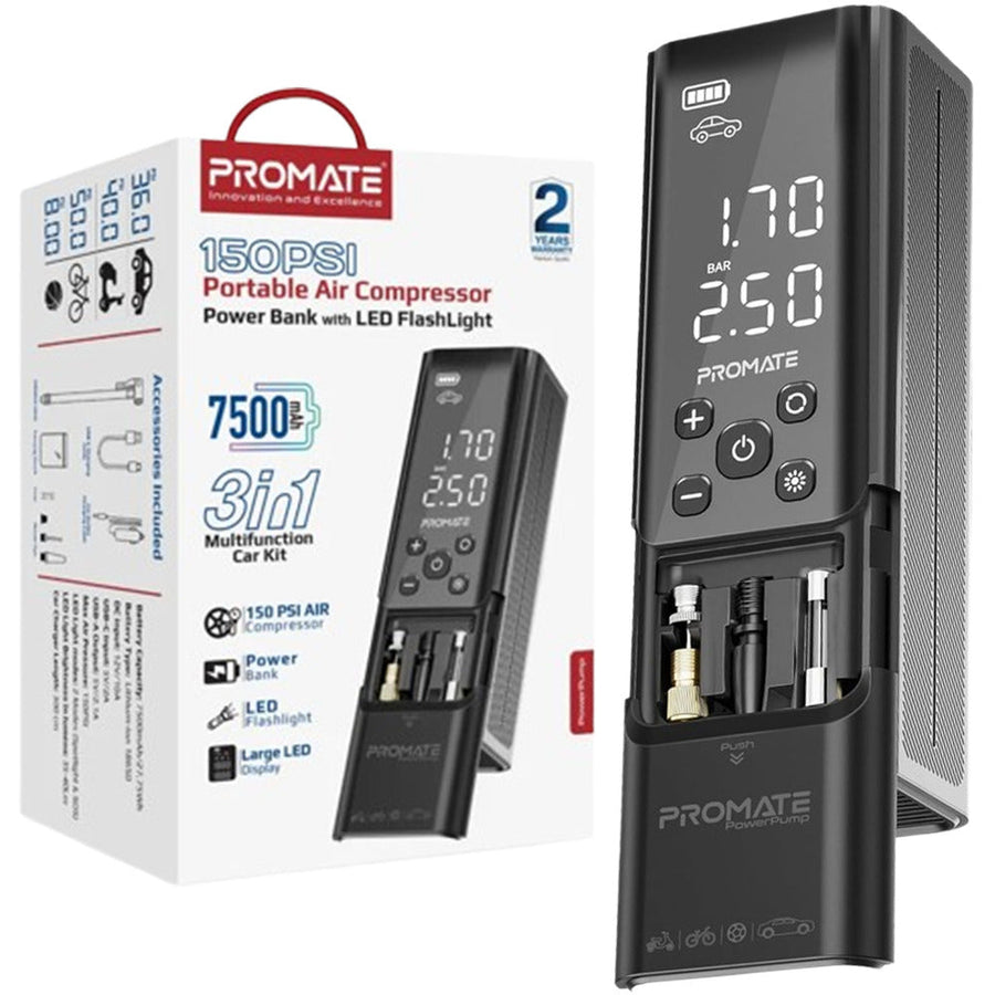 Promate (PowerPump) Portable Air Compressor, 3-in-1