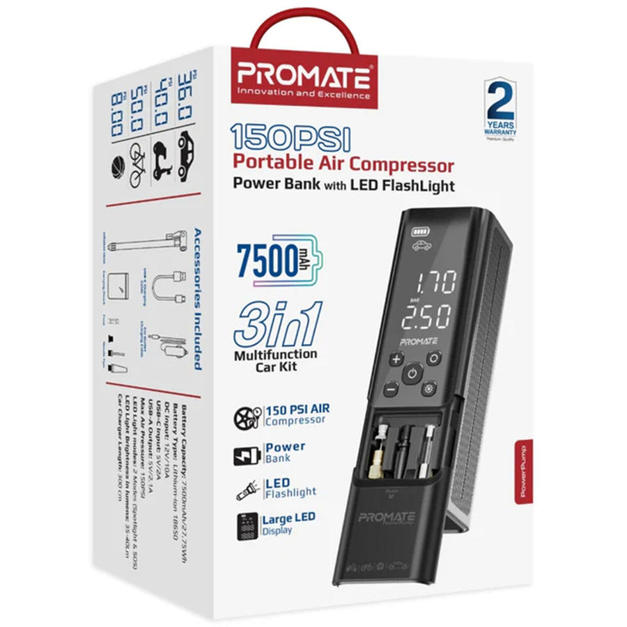 Promate (PowerPump) Portable Air Compressor, 3-in-1