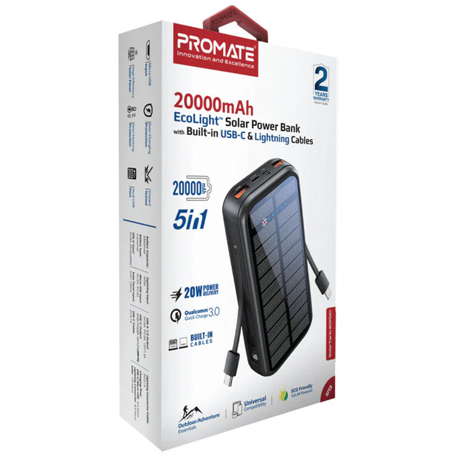 Promate (SolarTank20PDCi) Solar Power Bank 20000mAh