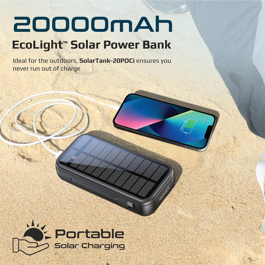 Promate (SolarTank20PDCi) Solar Power Bank 20000mAh
