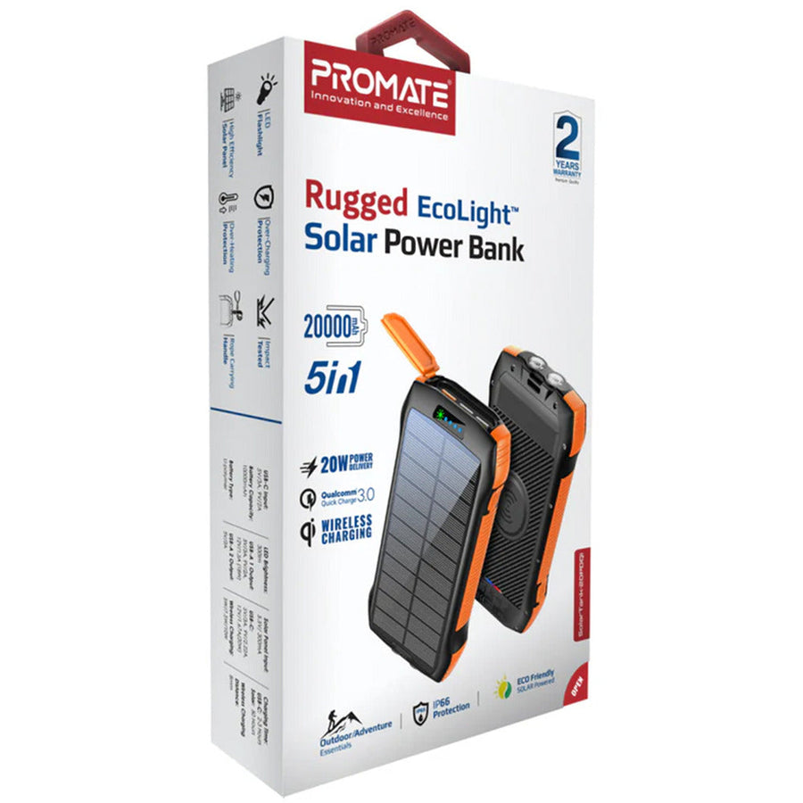Promate (Solartank20PDQi) 20000mAh Power Bank, Solar