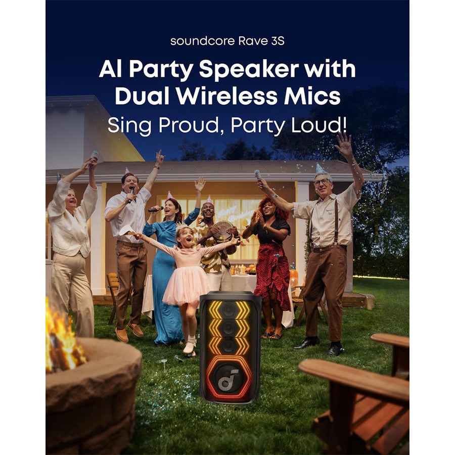 Anker Soundcore Rave 3S 200W AI Karaoke Party Speaker with Wireless Microphones