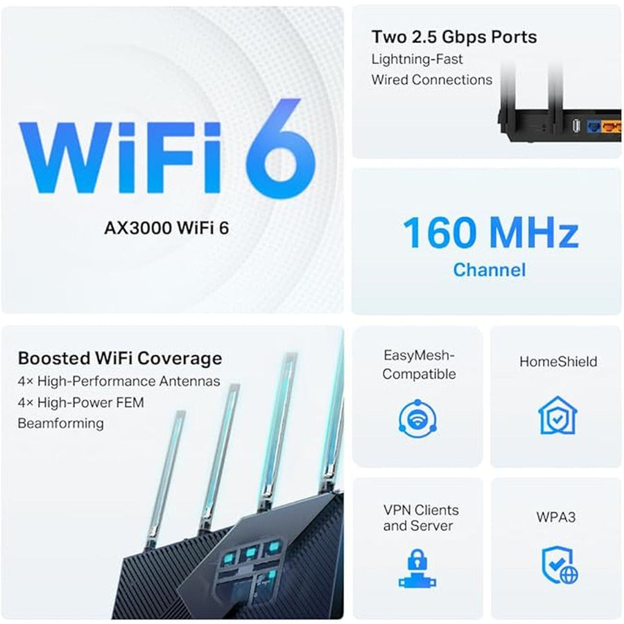 TP-Link Archer AX55 Pro AX3000 Dual-Band Wi-Fi 6 Router with 2.5G Ports